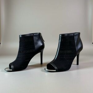 Charles Davis Black Leather Cut Out Peep-Toe Ankle Boots
